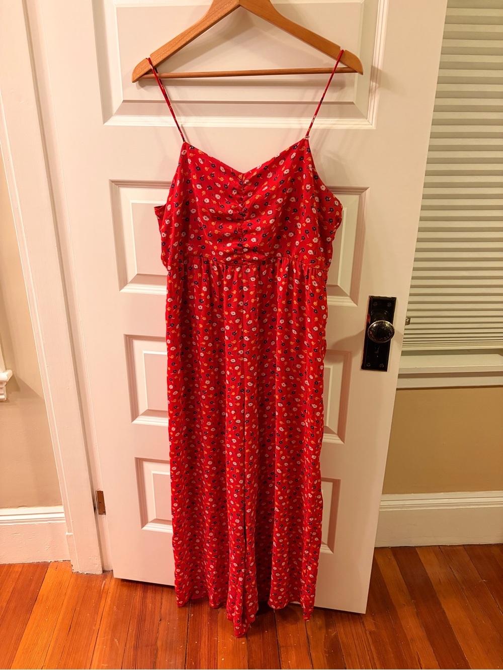 Madewell Red Floral Jumpsuit with Blue and White Accents